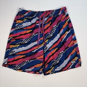 Saxx Oh Buoy 2N1 Lined 7" Swim Short Men M Multicolor Ripped Camo Ballpark Pouch